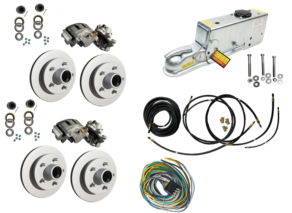 Hydrastar MEHER 3.5K Axles, 5 Lug Integral Tandem Axle Trailer Disc Brake Kit-Complete (1/2")
