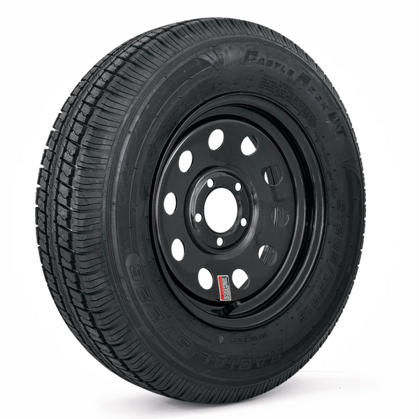 Hydrastar Tire and Wheel Assembly, ST205/75R15, Load Range D, 8 Ply, 5 on 4.5", Black Steel Wheel
