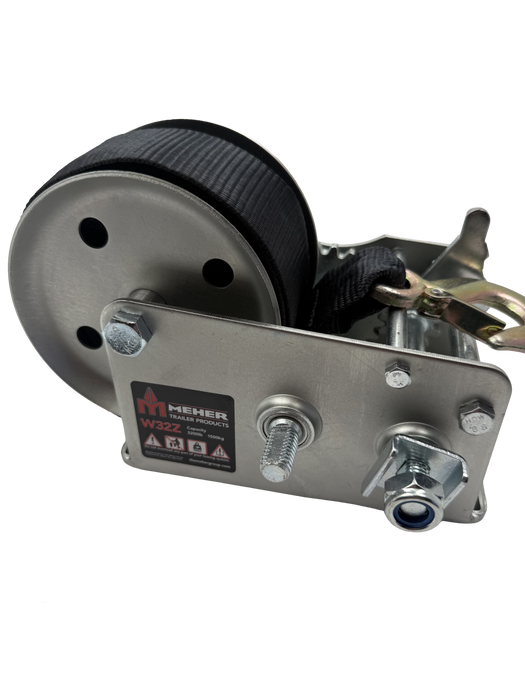 Marine Boat Trailer Winch - 3,200lbs Capacity - 2" Black Strap - 2 Speed